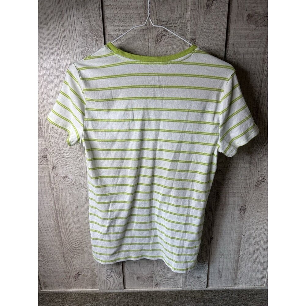 Faded Glory Womens Shirt Size Large Green White Striped Short Sleeves - Picture 3 of 6